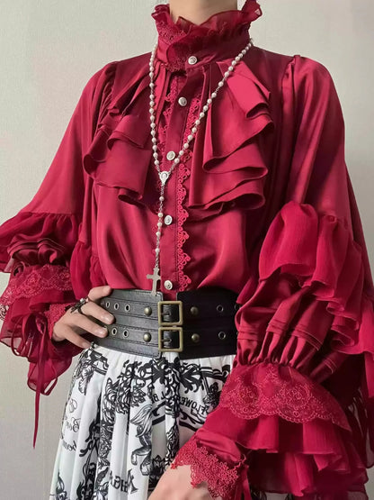 Gothic Ruffle Batwing Sleeve Blouse