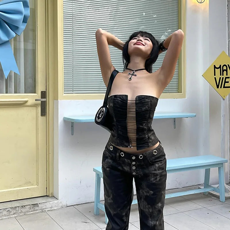 Wrapped Chest Off Shoulder Black Crop Top