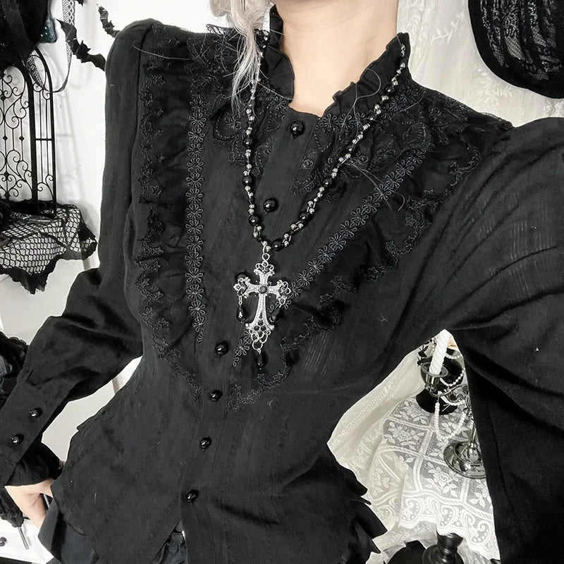 Textured Lace Trim Blouse