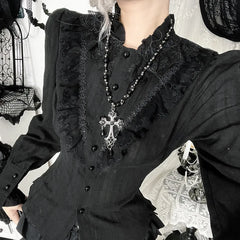 Textured Lace Trim Blouse