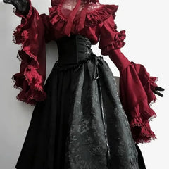 Flare Sleeve Lace Patchwork Blouse