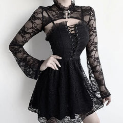 Dark Gothic Lace Mesh Blouse