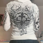 Gothic Rhinestone Zip Hoodie