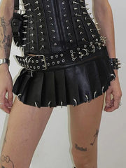 Solid PU Leather A-line Skirt