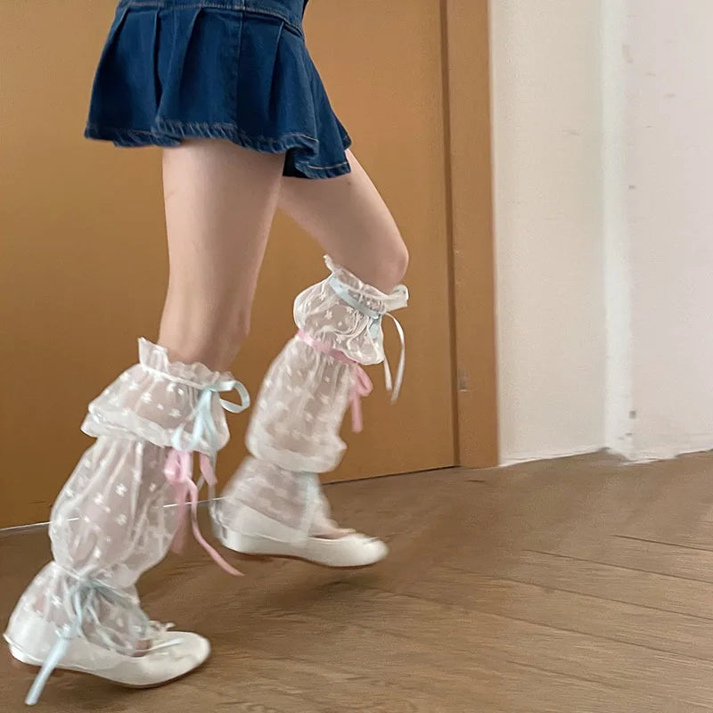 Gothic Ribbon Bow Lace Floral Sock