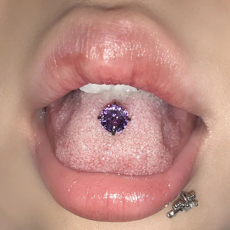 1.6mm Sweet Big Zircon Four Claw Tongue Ring