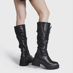 Zipper Gothic Knee-High Motorcycle Wedge Boot