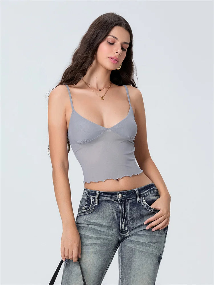 Tulle Patchwork Slim Fit Crop Top