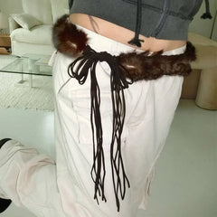 Vintage Gothic Fur Patchwork Tie Belt