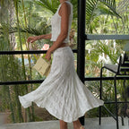 Slim Fit Lace Hollow Top with White Beach Skirt Crop Top