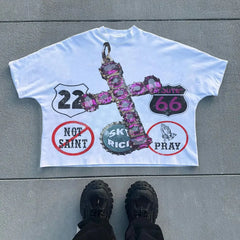 Summer Gothic Cross Graphic Print Cotton T-shirt