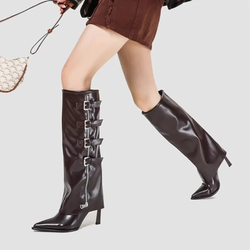Runway Gothic Patent Leather Metal Buckle Knee-High Boot Main image