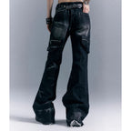 Low-Rise Riveted Flare Pants