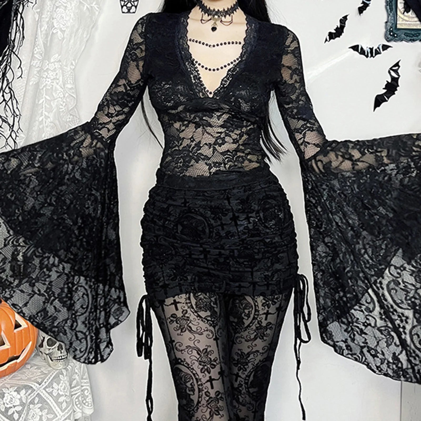 Lace Flare Sleeve Mesh Top Main image