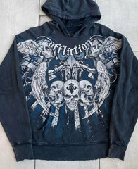 Gothic Skull Print Loose Hoodie