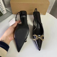 Golden Decorative Gothic Pointed High Heels Slingback