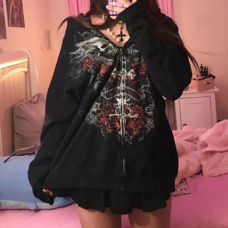 Gothic Grunge Graphic Zip Hoodie