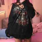 Gothic Grunge Graphic Zip Hoodie