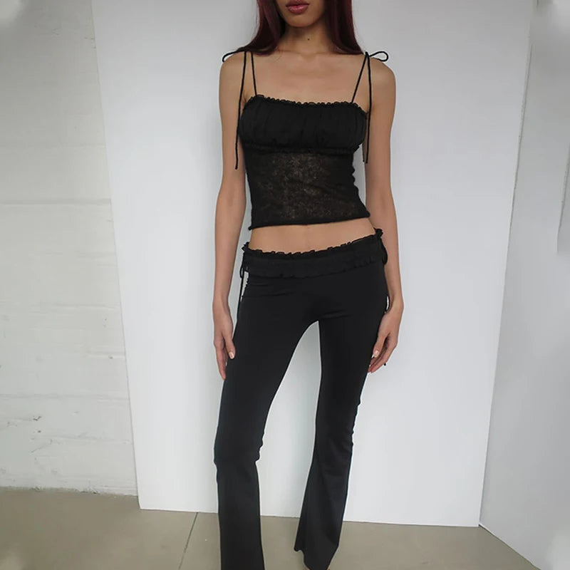 Slim Fit Mesh Perspective Pleated Tank Crop Top