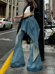 Washed Gothic Splicing Bell-Bottom Pant