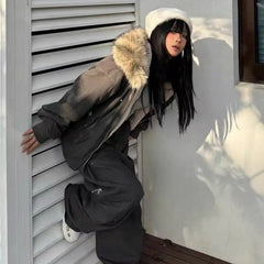 Hooded Stand Collar Plush Coat