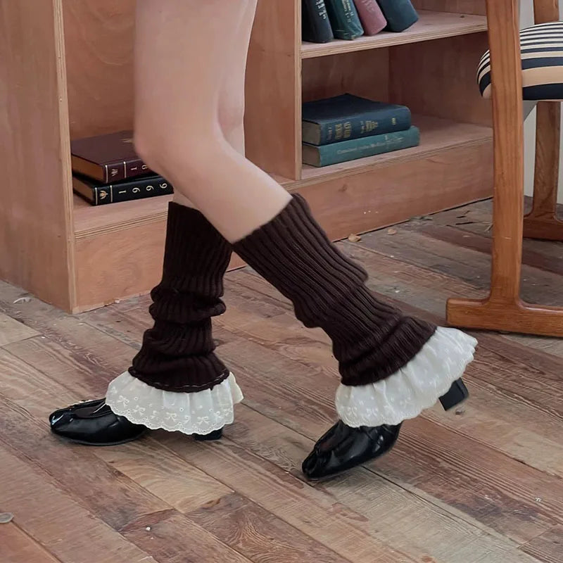 Gothic Lace Bow Knit Winter Sock