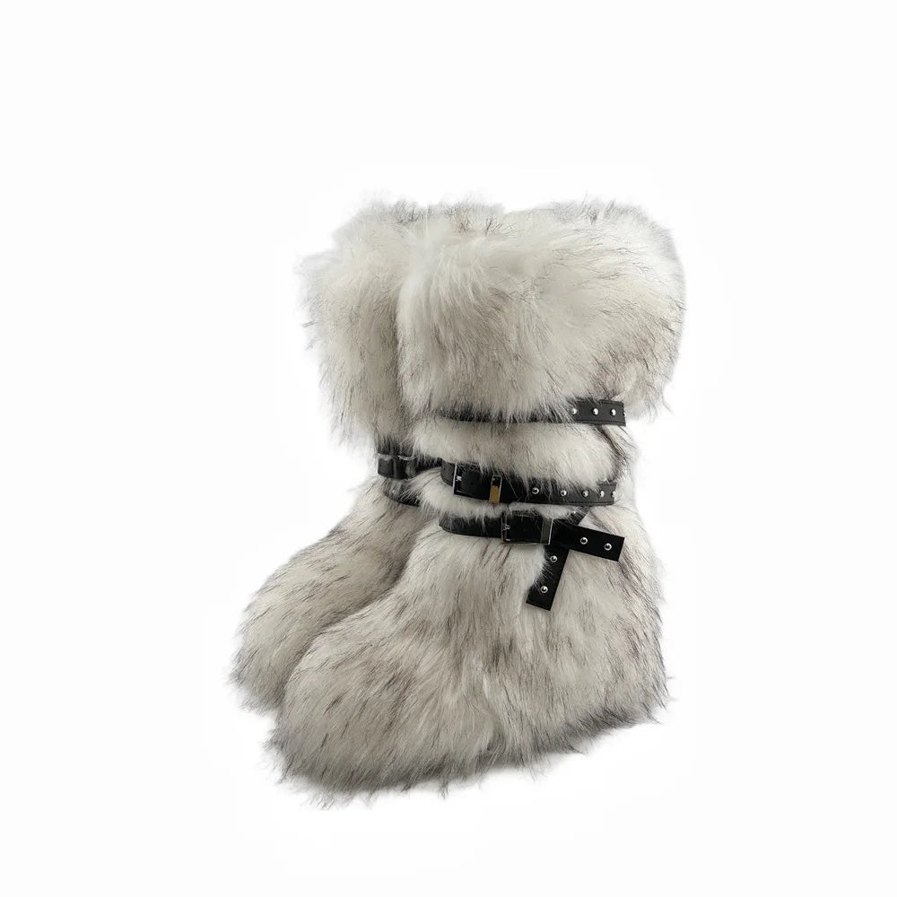 Faux Fur Wedge Platform Brown Gothic Winter Knee Boot