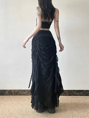 Lace Mesh Fairy Bow Long Skirt