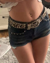 Rhinestone Skull Denim Short
