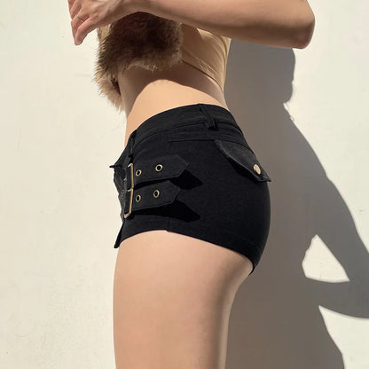 Metal Buckle Low Waist Short
