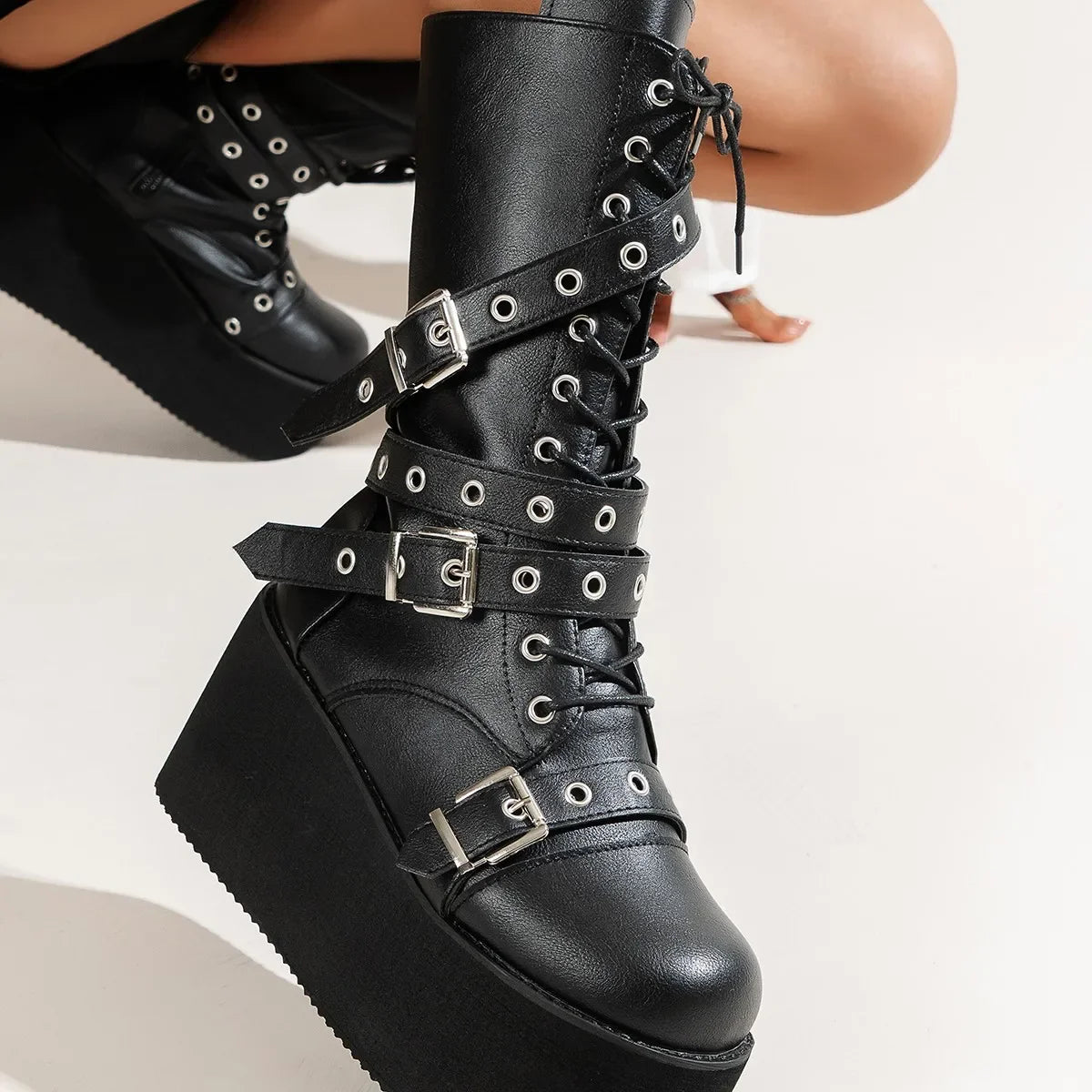 Big Size Women Lace Up Buckle Platform Gothic Boot Main image