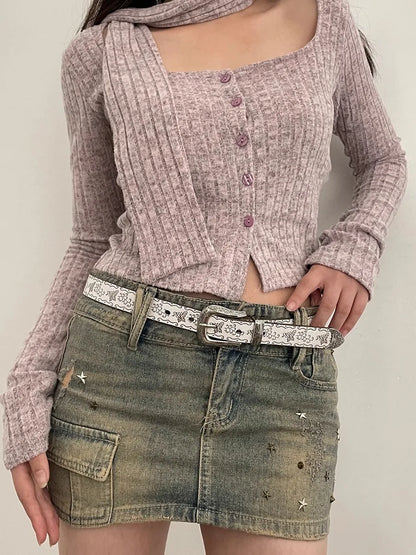 Y2K Gothic White Jeans Waist Belt