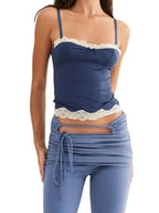 Lace Trim Corset Spaghetti Strap Crop Top