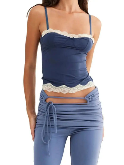Lace Trim Corset Spaghetti Strap Crop Top