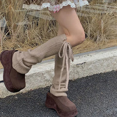 Gothic Rope Bow Wool Knitted Sock