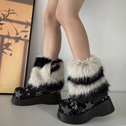 Gothic Zebra Pattern Faux Fur Sock
