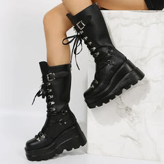 Goth Platform Motorcycle Rivet Combat Gothic Boot