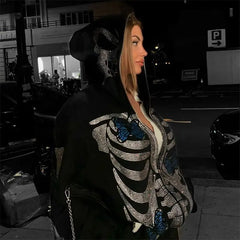 Gothic Skeleton Butterfly Zip Hoodie
