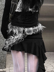 Gray Faux Fur Gothic Leather Belt