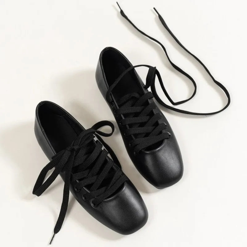 Rivet Metal Buckle Soft Leather Mary Janes Flat