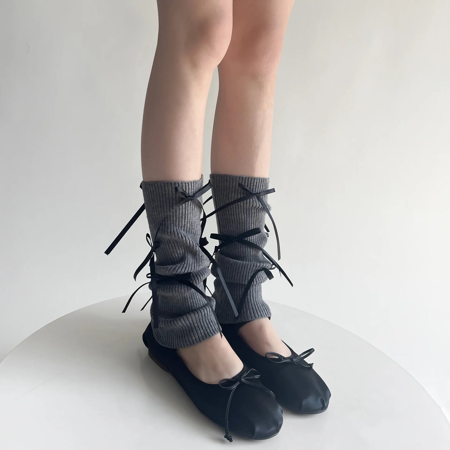 Gothic Bow Knitted Ballet Pink Sock