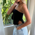 Tube Slit Strapless Backless Tank Crop Top
