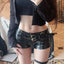 Vintage Belted PU Shorts