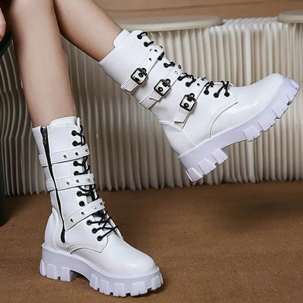 Punk Zipper Motorcycle Mid-Calf Gothic Boot