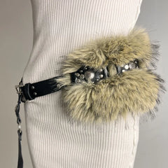 Punk Gothic Studded Fur Y2K Rhinestone Belt