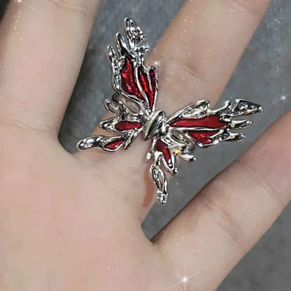 Red Crystal Glass Gothic Spider Ring