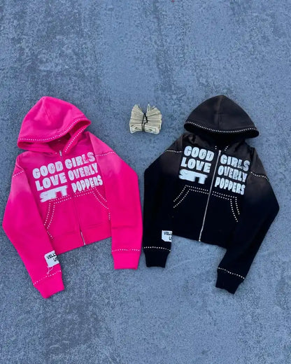 Gothic Letter Graphic Zip Hoodie