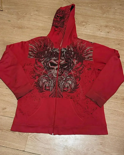 Y2K Gothic Skull Pattern Hoodie