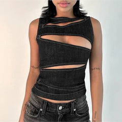Solid Color Hollow Slim Vest Crop Top