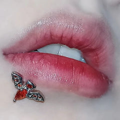 Goth Bat Red CZ Lip Stud